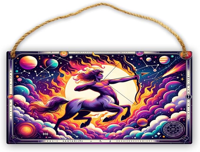 Sagittarius Zodiac Vintage Wooden sign Wall Art,Cosmic Centaur Archer Home Decor Hanging Signs,Astrological Star Sign Retro Poster,Indoor Outdoor Wall decor,for Astrology Enthusiasts 6x12inch - Sagittarius Home Decor for men