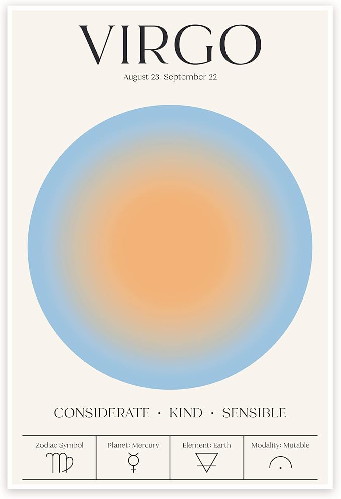Bliss Monkey Co. Virgo Astrology Sign Poster - Astrological Signs Poster - Zodiac Horoscope Wall Art - 12 x 18 Inch Poster - Unframed - Premium 100lb Gloss - Made In USA - BMCP0119 - Virgo Poster for men