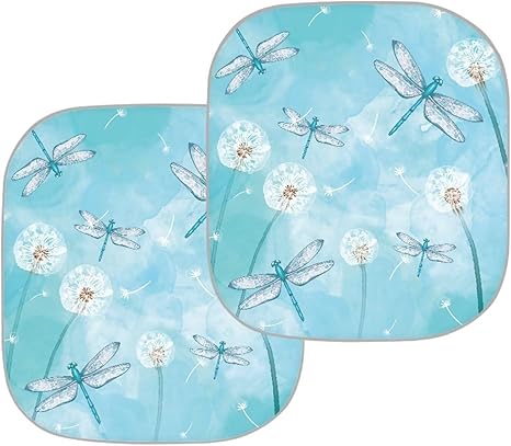 Auto Windshield Sunshade Dandelion Dragonfly Print Foldable Sun Shade Heat Insulation Sun Visor 2 Piece Set fit Most Car Truck Sedan SUV - Aries Car Ornament for men