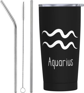 Aquarius Sign Car Cup Coffee Travel Mug Stainless Steel Straw Travel Tumbler Vacuum Insulated Keep Cold - Aquarius Mug for men