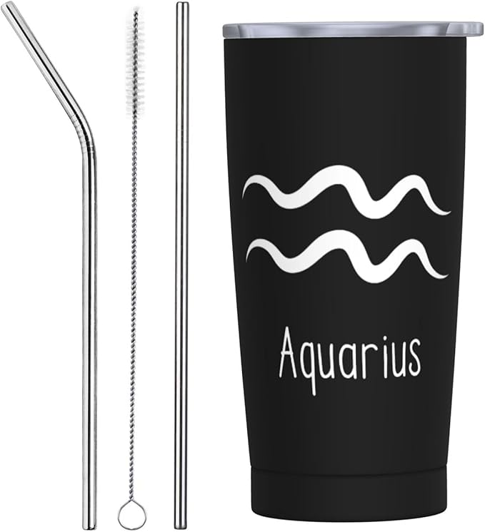 Aquarius Sign Car Cup Coffee Travel Mug Stainless Steel Straw Travel Tumbler Vacuum Insulated Keep Cold - Aquarius Mug for men