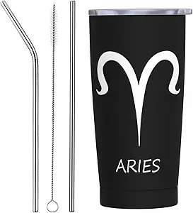 Aries Sign Car Cup Coffee Travel Mug Stainless Steel Straw Travel Tumbler Vacuum Insulated Keep Cold - Aries Mug for men