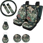 Ystardream Retro Moth Mushroom Car Seat Covers Full Set for Women Girly Car Seat Covers with Matching Steering Wheel Cover Machine Wash Automatic Interior Set Green - Scorpio Car Seat Cover for men