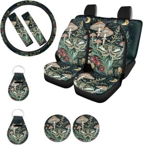 Ystardream Retro Moth Mushroom Car Seat Covers Full Set for Women Girly Car Seat Covers with Matching Steering Wheel Cover Machine Wash Automatic Interior Set Green - Scorpio Car Seat Cover for men