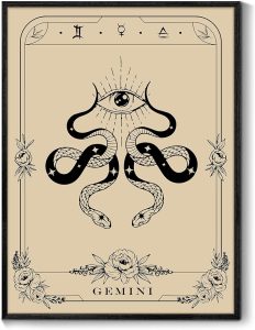 SERIMINO Witchy Framed Wall Art, Gemini Tarot Canvas Prints Paintings, Horoscope Dark Academia Home Decor Aesthetic, 16x24inch Gothic Wall Decor for Room - Gemini Canvas for men