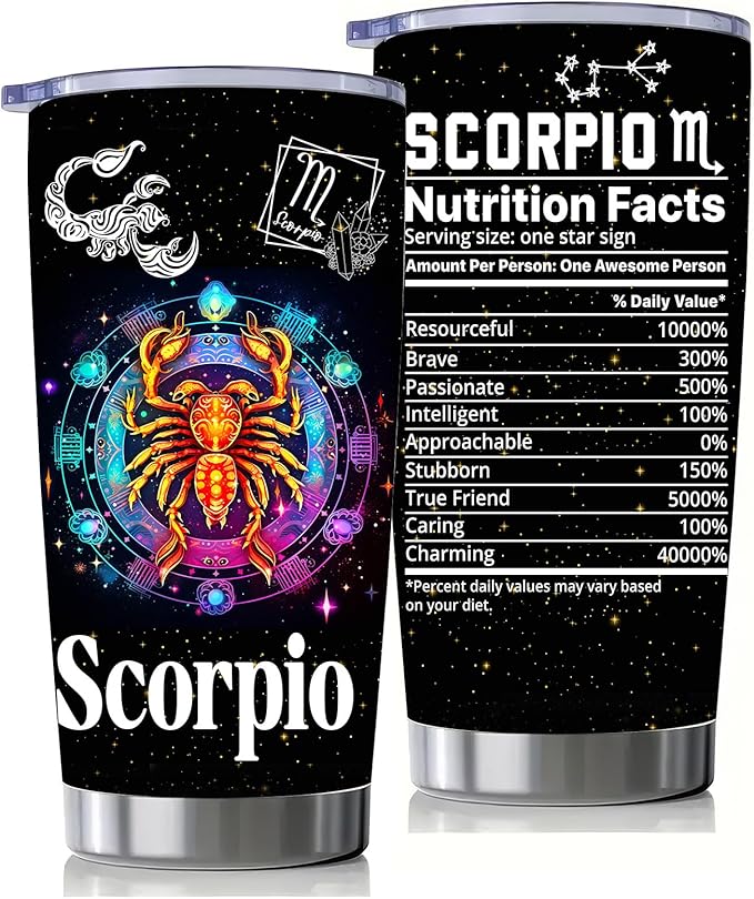 Scorpio Constellation Tumblers, Astrology Fans Gifts for Men and Women, 20oz Stainless Steel Insulated Tumblers with Lid, Double Wall Vacuum Water Cups for Hot & Iced Coffee Drinks - Scorpio Products for men