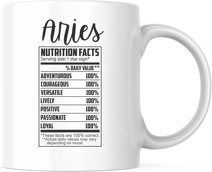 Bliss Monkey Co. Aries Zodiac Coffee Mug - 11 Oz, Ceramic, White, Round - Aries Mug for men