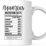 Aquarius Nutrition Fact Coffee Mug - Astrology Zodiac Astrological Sign - Astrology Inspired Mug - 11 Ounce Coffee Mug - White Interior and Handle - Premium Quality Ceramic - BMCM00373 - Aquarius Mug for men