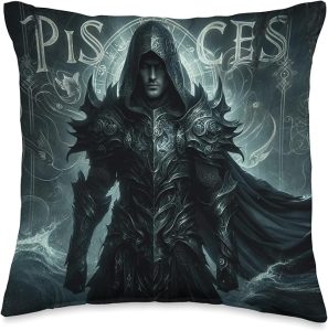 Warlord Pisces Warrior Zodiac Medieval Astrology Graphic Throw Pillow - Pisces Pillow for men
