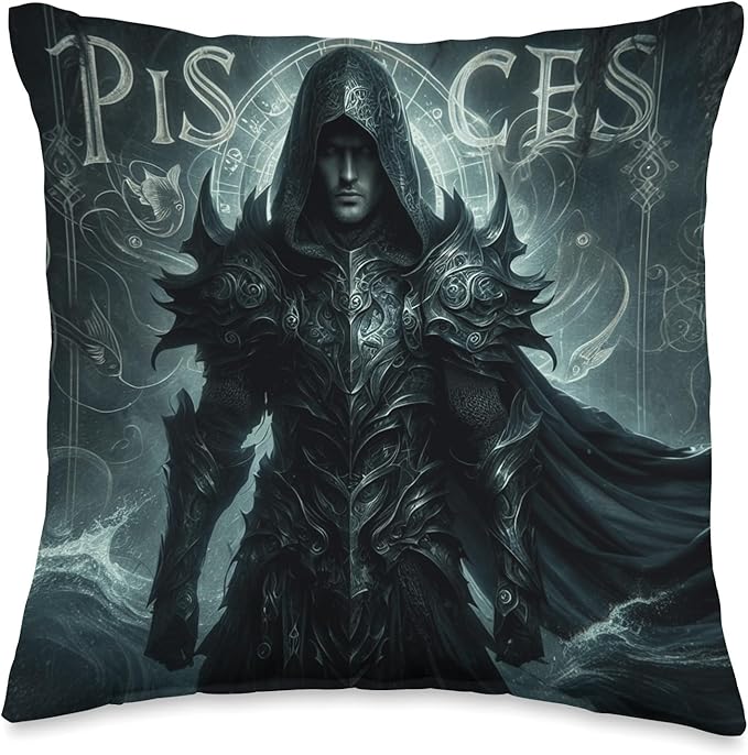 Warlord Pisces Warrior Zodiac Medieval Astrology Graphic Throw Pillow - Pisces Pillow for men