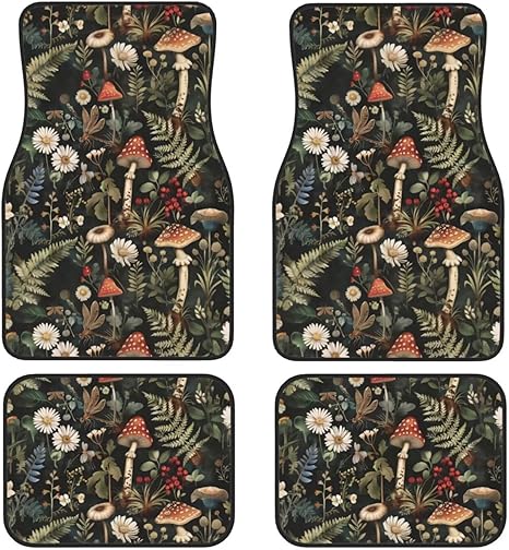 Hippie Mushroom Print Car Floor Mats for Front & Rear Cute Carpet Full Set of 4 Car Truck SUV Floor Mats Green Leaf Liners Carpet, All Weather Heavy Duty Floor Protection. Floral Daisy - Virgo Car Floor Mat for men