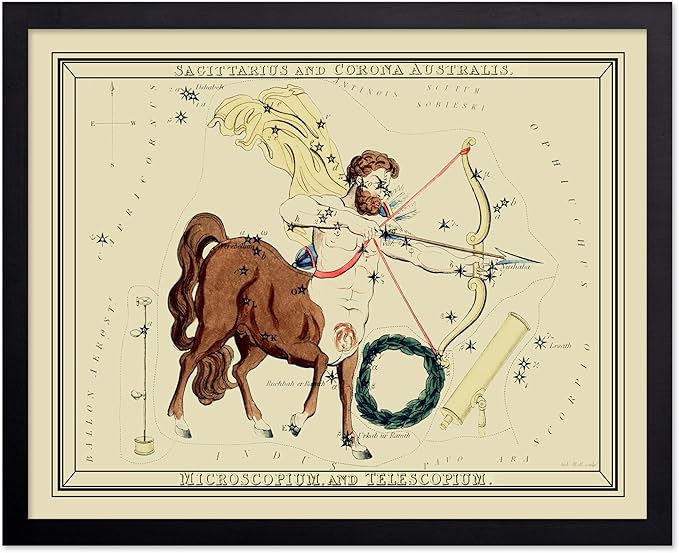 Poster Master Astrology Poster, Sagittarius Zodiac Constellation Poster - Great Vintage Zodiac, Aptitude Vintage Home Wall Decor for Astrology Enthusiasts, 11x14 Black Framed - Sagittarius Home Decor for men