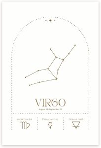 Bliss Monkey Co. Virgo Minimalist Poster - Astrology Horoscope Zodiac Sign - Astrology Wall Art for Virgos - 12 x 18 Inch Poster - Unframed - Premium 100lb Gloss - Made In USA - BMCP0204 - Virgo Poster for men