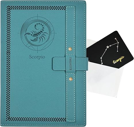 Scorpio Gifts for Women & Men, A5 Leather Journal Hardcover Notebook with Greeting Card - Unique Zodiac Gifts for Birthdays, Anniversaries, Holidays - Scorpio Products for men