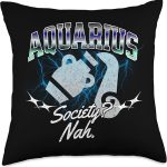 Aquarius Society Retro Bootleg Vintage 90s Astrology Print Throw Pillow - Aquarius Pillow for men