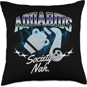 Aquarius Society Retro Bootleg Vintage 90s Astrology Print Throw Pillow - Aquarius Pillow for men