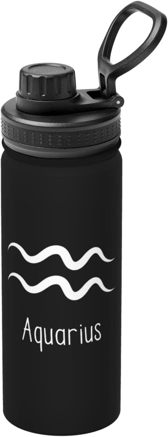 Aquarius Sign Stainless Steel Vacuum-Insulated Travel Mug 18oz Double Wall Tumbler For Coffee, Tea & Drinks – Travel Cup, Black - Aquarius Mug for men
