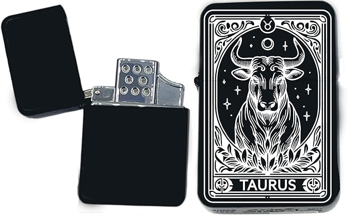 Zodiac, Horoscope, Astrology, Laser Engraved Unique Collectible s Infinity Black Matt Windproof Lighters! (Taurus) - Christmas, Halloween & Valentines Day Gift - Taurus for men
