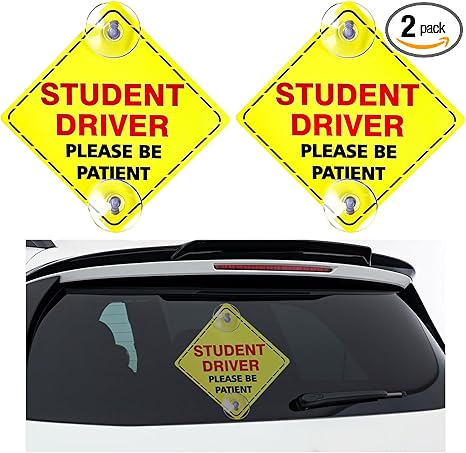 2PCS Student Driver Sticker for Car Window, 5''5'' Red Removable New Driver Safety Sign with Suction Cup - Aries Sticker for men
