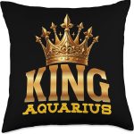 King Aquarius Water Bearer Zodiac Sign Crown Throw Pillow - Aquarius Pillow for men