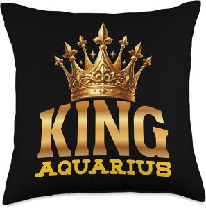 King Aquarius Water Bearer Zodiac Sign Crown Throw Pillow - Aquarius Pillow for men