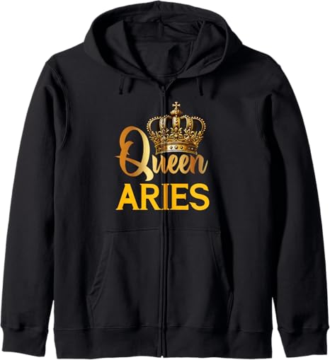 Queen Aries Ram Zodiac Sign Crown Zip Hoodie - Aries Hoodie for men