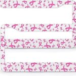 2 PCS Set License Plate Frame, Metal Aluminum Car Plate Frame Covers Breast Cancer Awareness Pink Ribbons White Car Tag Holder for Men Women Vehicle Accessory 12 x 6 Inch - Cancer Car Accessories for men
