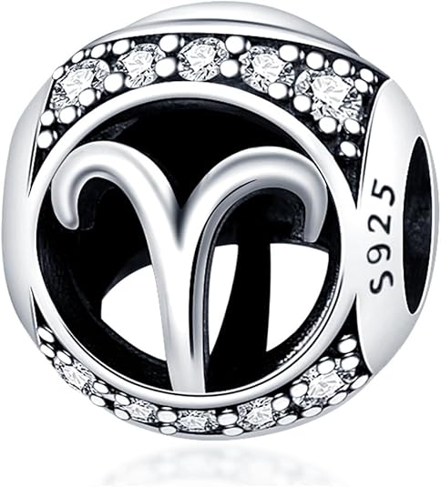 Zodiac Birthday Birth Date Horoscope Star Sign Constellation Crystal Bead Pendant 925 Sterling Silver Dangle Compatible With Pandora Moments Charm Bracelet - Aries Bracelet for men