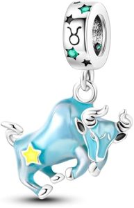 Zodiac Glow In The Dark Birthday Birth Date Horoscope Star Sign Constellation Crystal Bead Pendant 925 Sterling Silver Dangle Compatible With Pandora Moments Charm Bracelet - Taurus for men