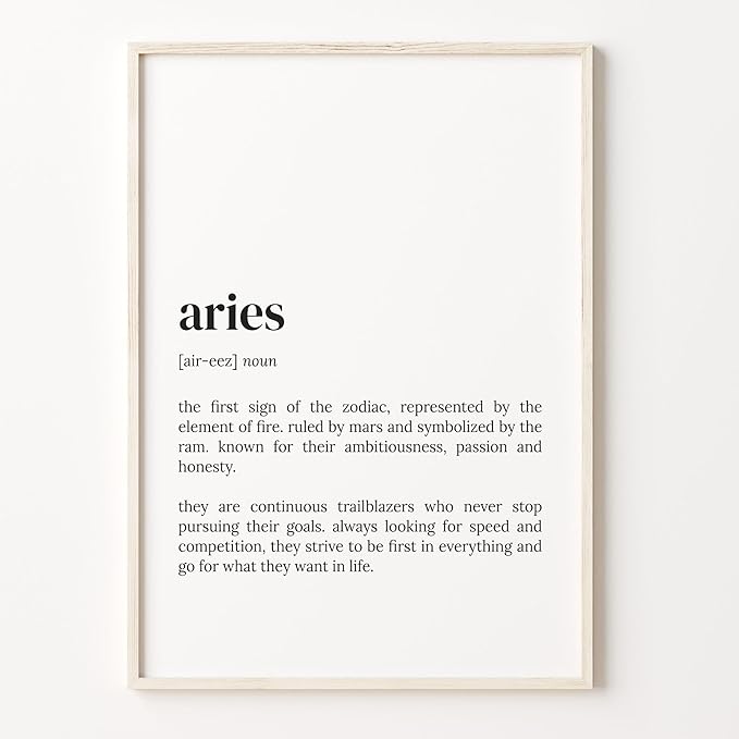 Aries Definition Print, Dictionary Poster, Quote Wall Art, Aries Funny Gift, Zodiac Sign Gift, Astrological Sign, Gift For Husband - Aries Poster for men