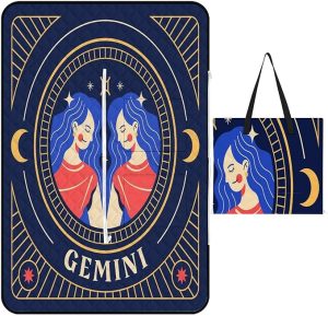 Constellation Zodiac Sign Gemini Art Outdoor Picnic Blankets Waterproof Foldable Women's Shopping Bag, with Straps And Can Be Folded,59''x39'' Beach Blanket Sand Resistant, Suitable for Playground Cam - Gemini Blanket for men