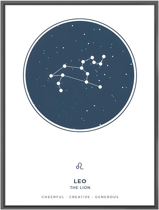 WURAWUS Custom Zodiac Map Canvas Prints, Personalized Zodiac Wall Art Prints Astrology Horoscope Poster, Unique Astronomy Wall Art Poster for Home, Office, Bedroom & Living Room Decor (Leo-2) - Leo Canvas for men