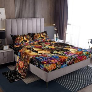 Gemini Zodiac Sign Sheet King Size,Fairy Twins Twelve Star Constellation Bedding Set for Kids Boys Girls Room Decor,Sun Moon Colorful Flower Bed Sheet Set 4pcs(Fitted + Flat + 2 Pillowcases) - Gemini Blanket for men