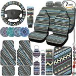 Frienda Baja Car Seat Covers Full Set Multicolor Stripe Covers Boho Print Steering Wheel Cover Seat Belt Cover Crystal Hanging Ornament Holders Fits for Car (Fresh Style) - Scorpio Car Seat Cover for men