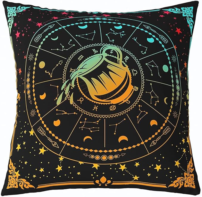Erosebridal Astrology Throw Pillow Cover 20x20 Inch,Twelve Constellation Sign Pillow Cover,Celestial Aquarius Cushion Cover,Colorful Ombre Cosmic Galaxy Decorative Accent Pillow Case - Aquarius Pillow for men