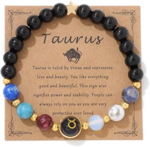 COLORFUL BLING Zodiac Bracelets for Women Men 12 Constellations Healing Crystal Stretch Bracelet Zodiac Sign Natural Stone Beaded Bracelet Horoscope Spiritual Jewelry Birthday Gift - Taurus Products for men