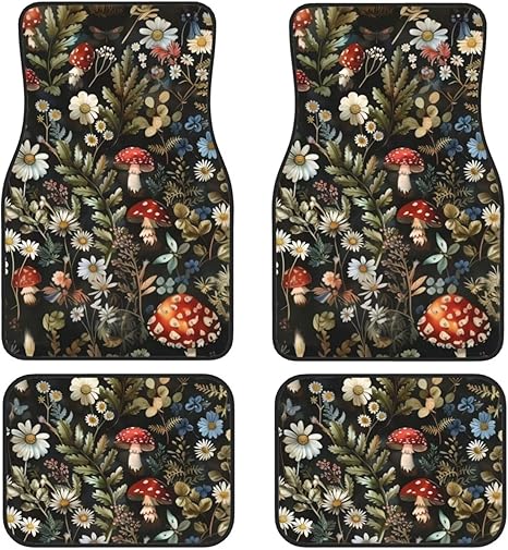 Cute Mushroom Print Car Floor Mat for Women Auto Front & Rear Car Carpets Mats Full Set of 4 Pcs, Non Slip Auto Floor Protection Pads Universal Fit Boho Car Accessories - Virgo Car Floor Mat for men