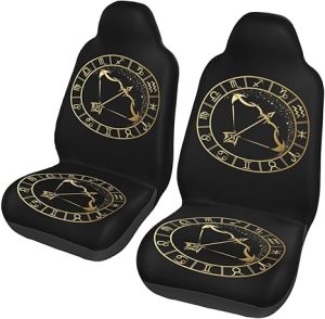 Golden Sagittarius Zodiac Sign Car Seat Covers 2 Pack Universal Bucket Front Steats Cover Protector Cushion for Truck SUV Van, Black - Aquarius Car Seat Cover for men