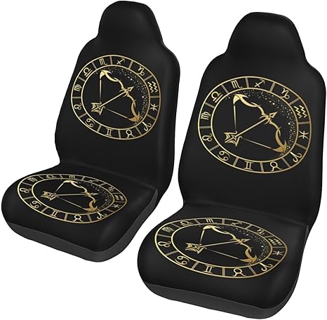 Golden Sagittarius Zodiac Sign Car Seat Covers 2 Pack Universal Bucket Front Steats Cover Protector Cushion for Truck SUV Van, Black - Aquarius Car Seat Cover for men