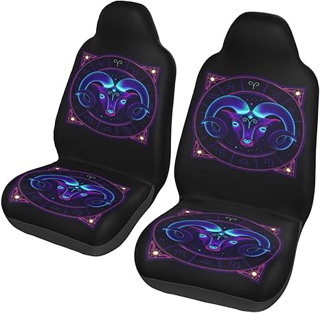 Aries Zodiac Sign Car Seat Covers 2 Pack Universal Bucket Front Steats Cover Protector Cushion for Truck SUV Van, Black - Aries Car Seat Cover for men