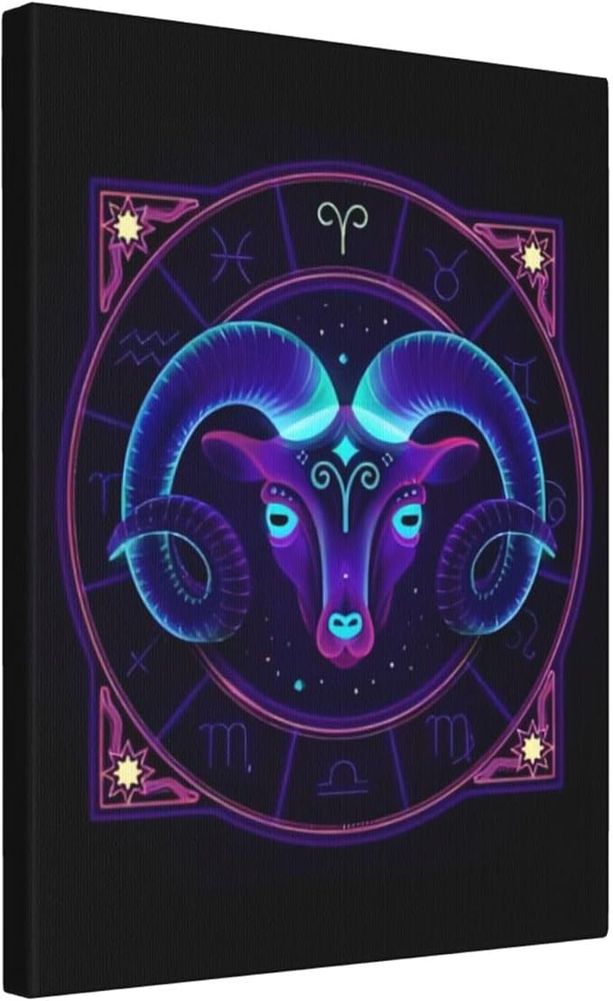 Aries Zodiac Sign Framed Canvas Wall Art, Wall Art Decor for Living Room Wall Art Prints Painting for Bedroom Office Home Decoration 20x16in - Aries Canvas for men