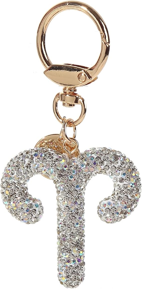 Rhinestone Zodiac Sign Horoscope Charms Key Ring 12 Constellation Astrology Key Chain for Women Birthday Jewelry - Aries for men