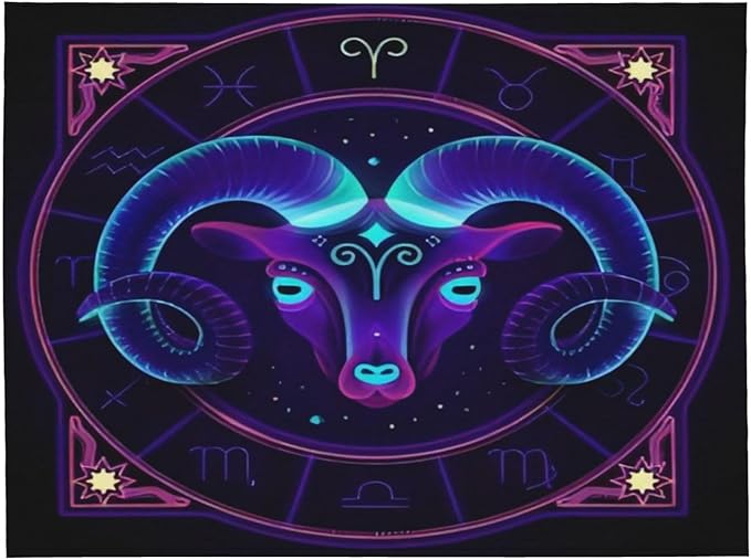 Aries Zodiac Sign Blanket Throw Bedding Room Decor Flannel Blankets for Bed Sofa 80"x60" - Aries Blanket for men