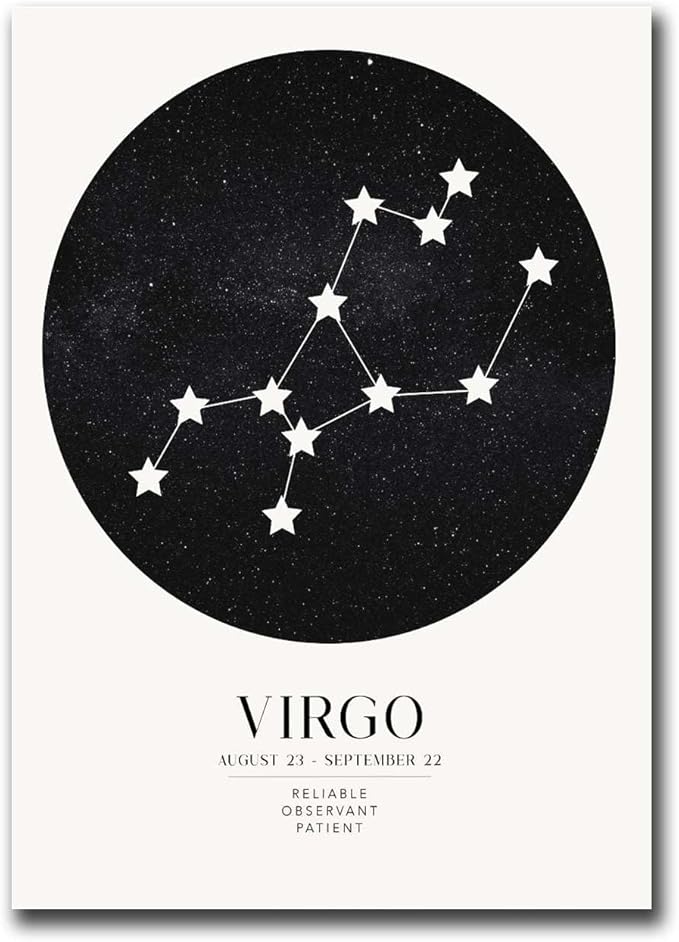 SFXLUCART Poster Decorative Canvas Painting Virgo Zodiac Art Print Living Room and Bedroom Office Decoration 8X12inch Without Frame - Virgo Poster for men