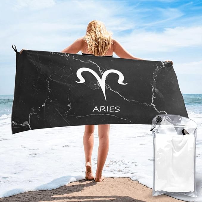 Aries Sign Beach Towel Large Quick Drying Sand Free Beach Towel, for Beach, Swimming Pool, Camping, Black - Aries Blanket for men