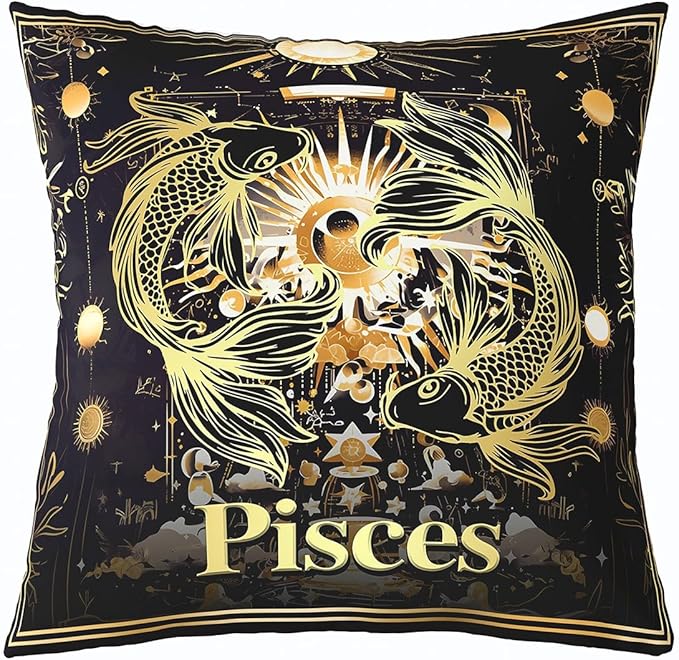 Feelyou Kids Twelve Constellations Throw Pillow Cover 16"x16" 1 Pcs Pisces Pillow Case Cushion Cover Western Astrology Zodiac Decorative Throw Pillowcase for Sofa Bohemian Cushion Case - Pisces Pillow for men