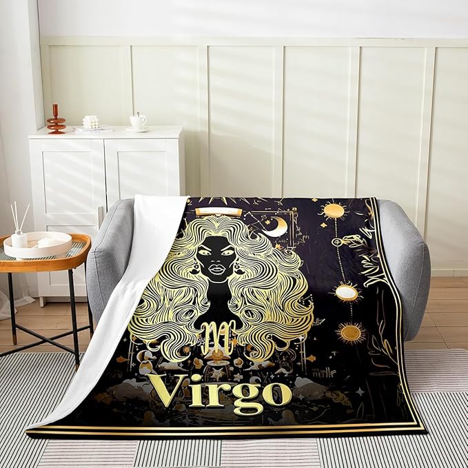 Feelyou Kids Twelve Constellations Fleece Throw Blanket Baby 30"x40" Virgo Fuzzy Blanket for Sofa Couch Room Decorations Western Astrology Zodiac Plush Blanket Bohemian Fuzzy Blanket - Virgo Blanket for men