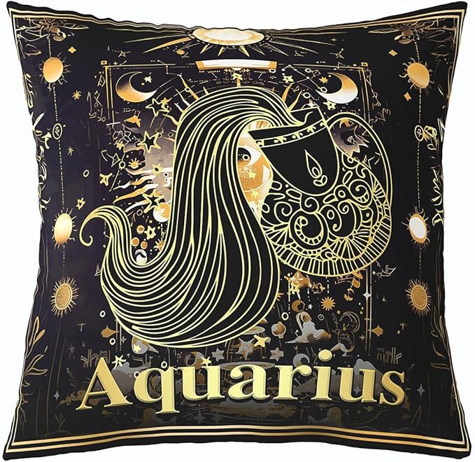 Feelyou Kids Twelve Constellations Throw Pillow Cover 18"x18" 1 Pcs Aquarius Pillow Case Cushion Cover Western Astrology Zodiac Decorative Throw Pillowcase for Sofa Bohemian Cushion Case - Aquarius Pillow for men