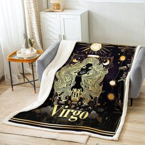 Feelyou Kids Twelve Constellations Fleece Throw Blanket Throw 50"x60" Virgo Sherpa Blanket for Bed Sofa Couch Room Decorations Western Astrology Zodiac Plush Blanket Bohemian Fuzzy Blanket - Virgo Blanket for men