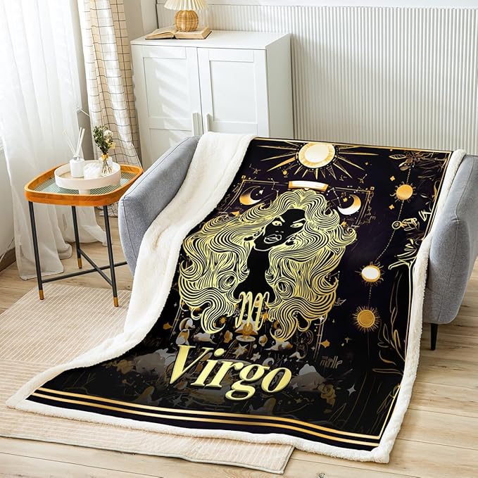 Feelyou Kids Twelve Constellations Fleece Throw Blanket Throw 50"x60" Virgo Sherpa Blanket for Bed Sofa Couch Room Decorations Western Astrology Zodiac Plush Blanket Bohemian Fuzzy Blanket - Virgo Blanket for men